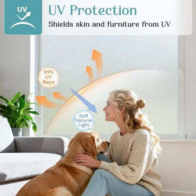Alt view image 6 of 7 - Haton Frosted Window Privacy Film with Tools, Static Cling for Glass, Pure | Removable Window Tint for Home, Anti-UV & Glare, Heat Blocking, All-Day Privacy for Home Office Bathroom, 17.5" x 78.7"