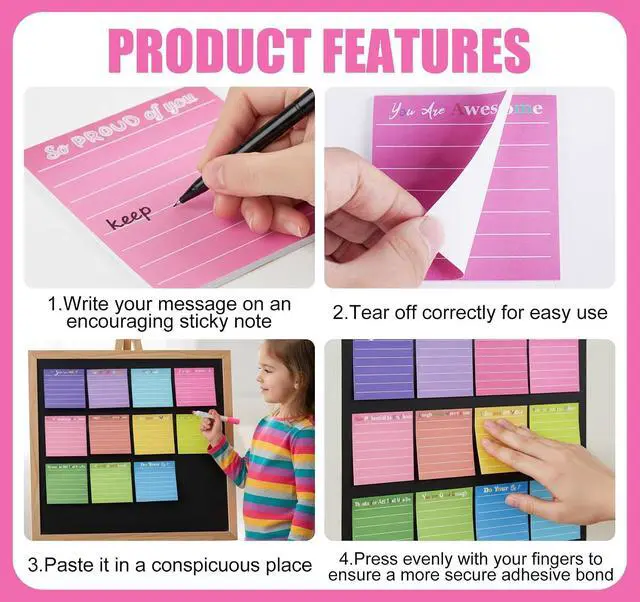Alt view image 5 of 7 - 12 Pcs Inspirational Sticky Notes with Lines, Notepads Back to School | Gifts for Teachers,3x3in Motivational Sticky Notes Pad for Student Employee/Coworkers Appreciation