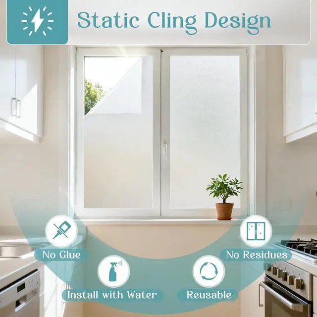 Alt view image 5 of 7 - Haton Frosted Window Privacy Film with Tools, Static Cling for Glass, Pure | Removable Window Tint for Home, Anti-UV & Glare, Heat Blocking, All-Day Privacy for Home Office Bathroom, 17.5" x 78.7"