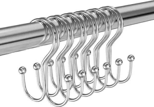 Main image of Chrome Shower Curtain Hooks Double Sided,Rust Proof Double Shower Curtain Rings for Bathroom Shower Rods, Anti-Drop Double Shower Rings for Curtain, Shower Hangers Hooks Set of 12