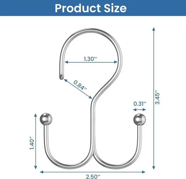 Alt view image 6 of 7 - Chrome Shower Curtain Hooks Double Sided,Rust Proof Double Shower Curtain Rings for Bathroom Shower Rods, Anti-Drop Double Shower Rings for Curtain, Shower Hangers Hooks Set of 12