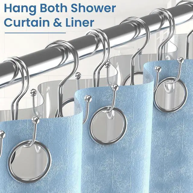 Alt view image 5 of 7 - Chrome Shower Curtain Hooks Double Sided,Rust Proof Double Shower Curtain Rings for Bathroom Shower Rods, Anti-Drop Double Shower Rings for Curtain, Shower Hangers Hooks Set of 12