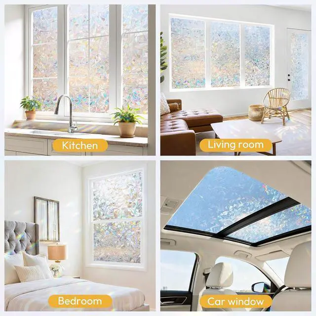 Alt view image 7 of 7 - rabbitgoo Window Privacy Film Rainbow, Clear, 17.5" x 78.7" | 3D Prism Stained Glass Decorative Iridescent Sticker Static Cling Suncatcher UV Protection for Home Heat Control with Tools