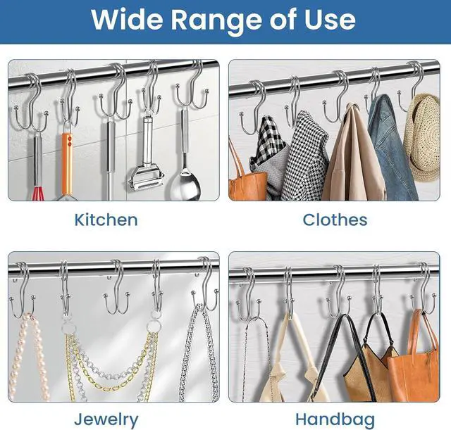 Alt view image 7 of 7 - Chrome Shower Curtain Hooks Double Sided,Rust Proof Double Shower Curtain Rings for Bathroom Shower Rods, Anti-Drop Double Shower Rings for Curtain, Shower Hangers Hooks Set of 12