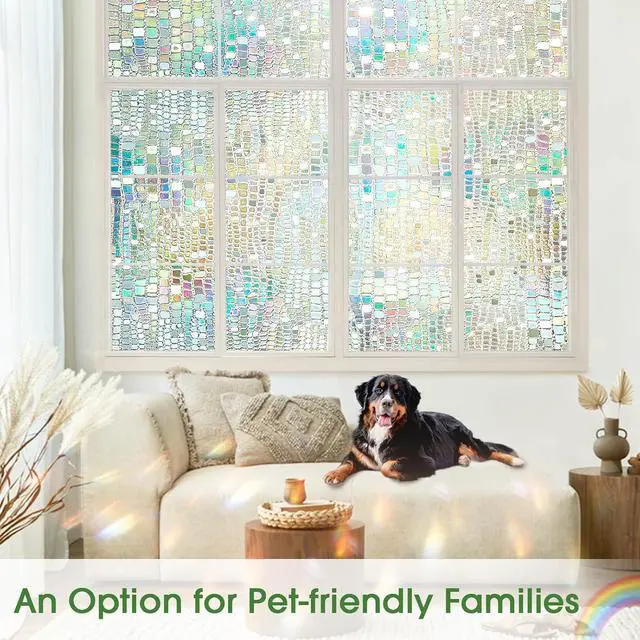 Alt view image 7 of 7 - Stained Glass Window Privacy Film,17.5" x 78.7", Rainbow | 3D Unique Decorative, UV Heat Blocking Static Cling, Non Adhesive Removable Coverings for Home, Door & Bathroom