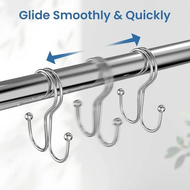 Alt view image 3 of 7 - Chrome Shower Curtain Hooks Double Sided,Rust Proof Double Shower Curtain Rings for Bathroom Shower Rods, Anti-Drop Double Shower Rings for Curtain, Shower Hangers Hooks Set of 12