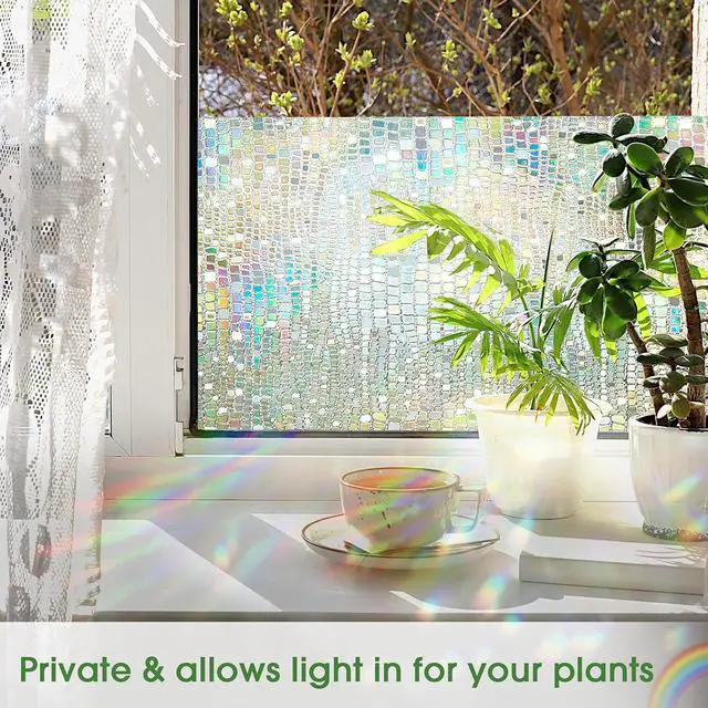 Alt view image 3 of 7 - Stained Glass Window Privacy Film,17.5" x 78.7", Rainbow | 3D Unique Decorative, UV Heat Blocking Static Cling, Non Adhesive Removable Coverings for Home, Door & Bathroom