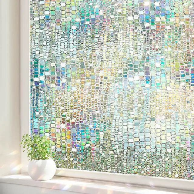 Main image of Stained Glass Window Privacy Film,17.5" x 78.7", Rainbow | 3D Unique Decorative, UV Heat Blocking Static Cling, Non Adhesive Removable Coverings for Home, Door & Bathroom
