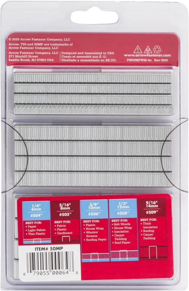 Alt view image 4 of 6 - Arrow 50MP T50 Staples Multipack, 1/4", 3/8" and 1/2" Sizes, 1875 Count | Heavy Duty, For Upholstery, Construction, Furniture, Crafts, Fit Arrow T50 Staple Guns, Hammer Tackers and Pneumatic Tools