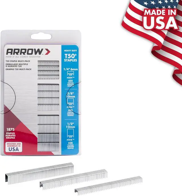 Alt view image 6 of 6 - Arrow 50MP T50 Staples Multipack, 1/4", 3/8" and 1/2" Sizes, 1875 Count | Heavy Duty, For Upholstery, Construction, Furniture, Crafts, Fit Arrow T50 Staple Guns, Hammer Tackers and Pneumatic Tools
