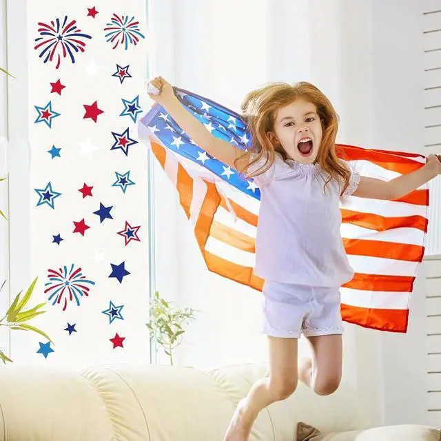 Alt view image 3 of 7 - Whaline 9 Sheets 4th of July Window Clings USA Stars Fireworks Window Decals Patriotic Double-Sided Glass Sticker for 250th Anniversary Independence Day Veterans Day Home Office Party Supplies