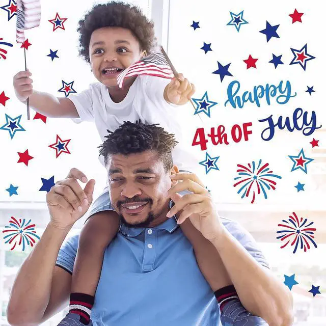 Alt view image 6 of 7 - Whaline 9 Sheets 4th of July Window Clings USA Stars Fireworks Window Decals Patriotic Double-Sided Glass Sticker for 250th Anniversary Independence Day Veterans Day Home Office Party Supplies