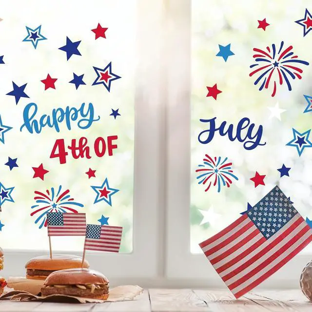Alt view image 2 of 7 - Whaline 9 Sheets 4th of July Window Clings USA Stars Fireworks Window Decals Patriotic Double-Sided Glass Sticker for 250th Anniversary Independence Day Veterans Day Home Office Party Supplies