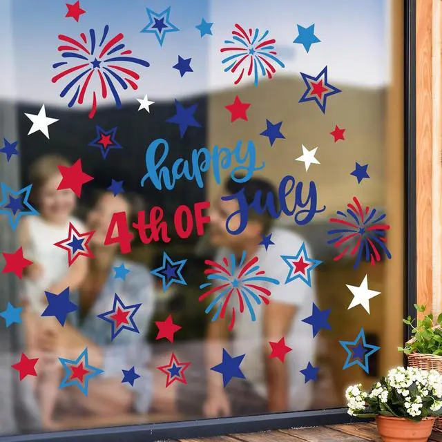Alt view image 4 of 7 - Whaline 9 Sheets 4th of July Window Clings USA Stars Fireworks Window Decals Patriotic Double-Sided Glass Sticker for 250th Anniversary Independence Day Veterans Day Home Office Party Supplies