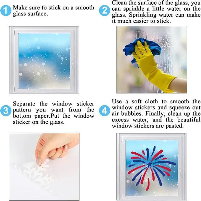 Alt view image 7 of 7 - Whaline 9 Sheets 4th of July Window Clings USA Stars Fireworks Window Decals Patriotic Double-Sided Glass Sticker for 250th Anniversary Independence Day Veterans Day Home Office Party Supplies