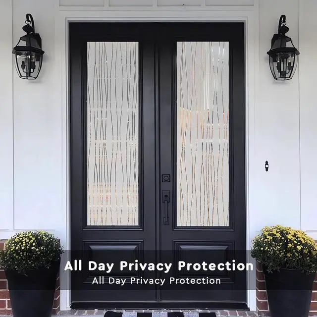 Alt view image 3 of 7 - NINETREX Window Privacy Film, Frosted Glass Stripe Pattern, 17.5"x78.7" | Decorative Front Door Covering, Non-Adhesive, Anti-UV, Window Sticker, Static Cling, Removable, for Home Office