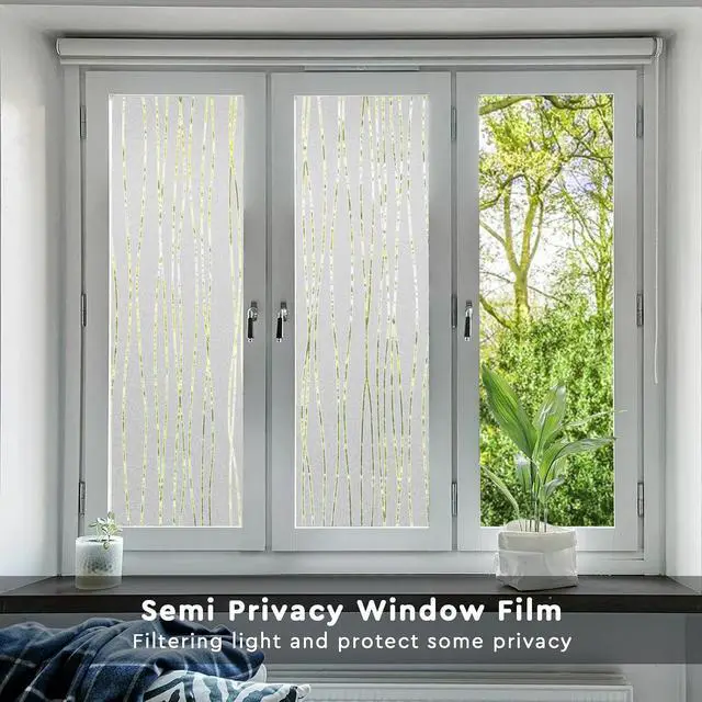 Alt view image 2 of 7 - NINETREX Window Privacy Film, Frosted Glass Stripe Pattern, 17.5"x78.7" | Decorative Front Door Covering, Non-Adhesive, Anti-UV, Window Sticker, Static Cling, Removable, for Home Office