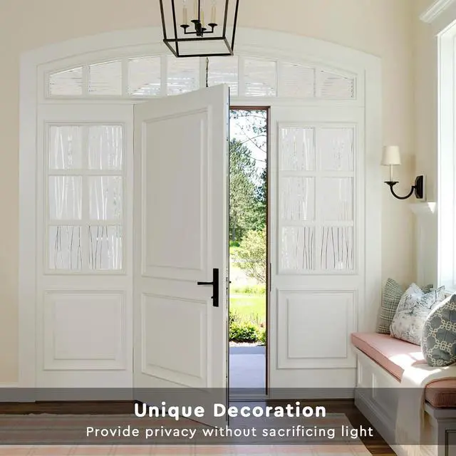 Alt view image 4 of 7 - NINETREX Window Privacy Film, Frosted Glass Stripe Pattern, 17.5"x78.7" | Decorative Front Door Covering, Non-Adhesive, Anti-UV, Window Sticker, Static Cling, Removable, for Home Office
