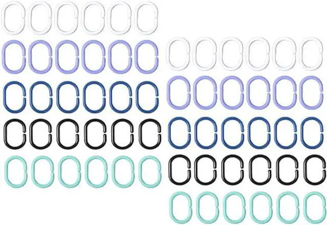 Main image of 60 Pack Plastic C-Shape Shower Curtain Hooks for Bathroom, Shower, Window Rods and Curtains Hangers(5 Colors)