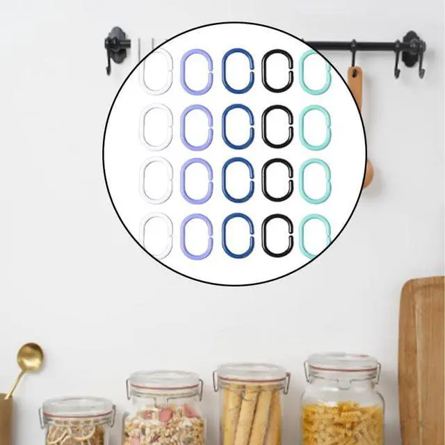 Alt view image 4 of 5 - 60 Pack Plastic C-Shape Shower Curtain Hooks for Bathroom, Shower, Window Rods and Curtains Hangers(5 Colors)