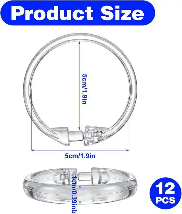 Alt view image 2 of 7 - 12PCS Clear Plastic Round Shower Curtain Hook Rings Rust Proof | O Shape Shower Curtain Ring Hooks Hangers Smooth Sturdy for Bathroom Curtains Rod and Liner, Easy to Snap Closure
