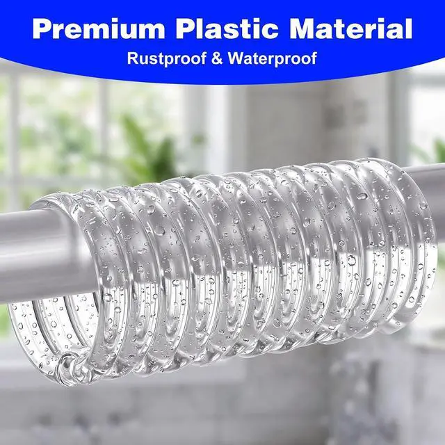 Alt view image 3 of 7 - 12PCS Clear Plastic Round Shower Curtain Hook Rings Rust Proof | O Shape Shower Curtain Ring Hooks Hangers Smooth Sturdy for Bathroom Curtains Rod and Liner, Easy to Snap Closure