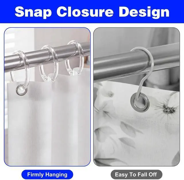 Alt view image 4 of 7 - 12PCS Clear Plastic Round Shower Curtain Hook Rings Rust Proof | O Shape Shower Curtain Ring Hooks Hangers Smooth Sturdy for Bathroom Curtains Rod and Liner, Easy to Snap Closure