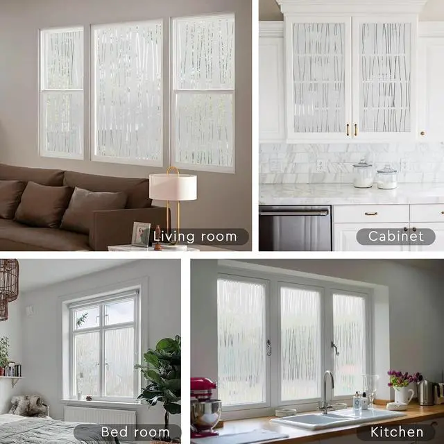 Alt view image 6 of 7 - NINETREX Window Privacy Film, Frosted Glass Stripe Pattern, 17.5"x78.7" | Decorative Front Door Covering, Non-Adhesive, Anti-UV, Window Sticker, Static Cling, Removable, for Home Office