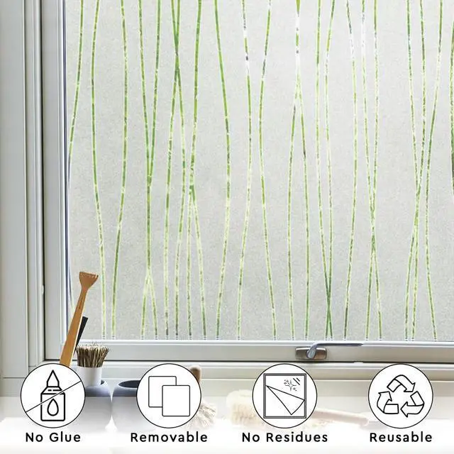 Alt view image 5 of 7 - NINETREX Window Privacy Film, Frosted Glass Stripe Pattern, 17.5"x78.7" | Decorative Front Door Covering, Non-Adhesive, Anti-UV, Window Sticker, Static Cling, Removable, for Home Office