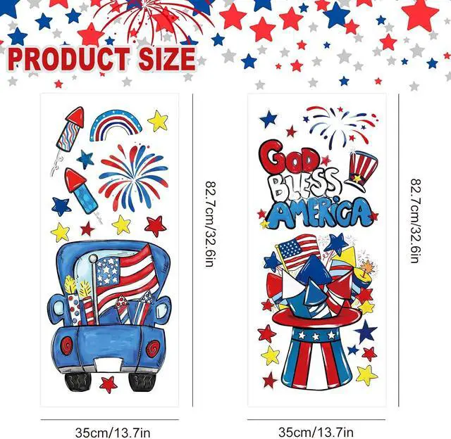 Alt view image 3 of 7 - Whaline Large Patriotic Window Clings 4th of July Truck Hat Fireworks Stars Glass Decal Stickers for 250th Anniversary Memorial Day Holiday Home Office Classroom Party Wall Decor