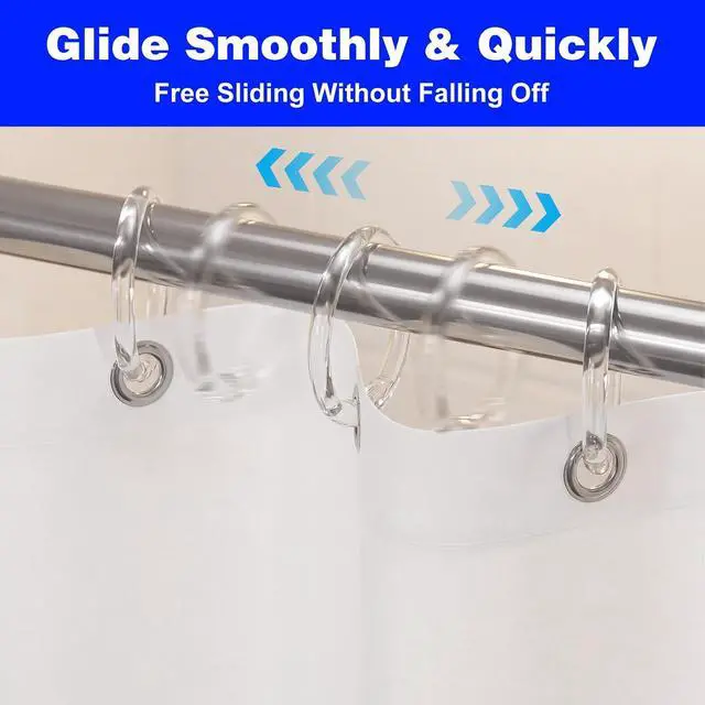 Alt view image 5 of 7 - 12PCS Clear Plastic Round Shower Curtain Hook Rings Rust Proof | O Shape Shower Curtain Ring Hooks Hangers Smooth Sturdy for Bathroom Curtains Rod and Liner, Easy to Snap Closure