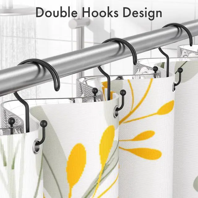 Alt view image 3 of 7 - Bathway Black Shower Curtain Hooks Ring, 12 Pcs Double Sided Shower Hooks, Rust Proof Metal Shower Hooks for Bathroom, Anti-Drop Shower Rings for Shower Curtain & Liners