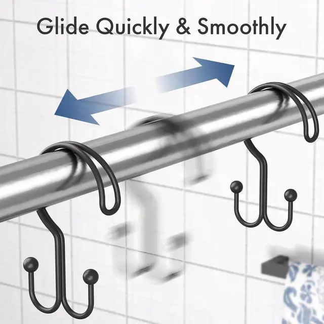 Alt view image 7 of 7 - Bathway Black Shower Curtain Hooks Ring, 12 Pcs Double Sided Shower Hooks, Rust Proof Metal Shower Hooks for Bathroom, Anti-Drop Shower Rings for Shower Curtain & Liners