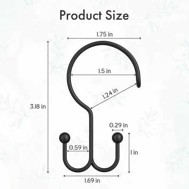 Alt view image 5 of 7 - Bathway Black Shower Curtain Hooks Ring, 12 Pcs Double Sided Shower Hooks, Rust Proof Metal Shower Hooks for Bathroom, Anti-Drop Shower Rings for Shower Curtain & Liners