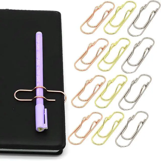 Main image of 12-Pack Metal Pen Clips, Paperclip Pen Holders for Notebook | Metal Pen Clips for Notebooks, Secure Pen Holder for Planners and Journals, Fits Pens Under 0.5 Inch Thick