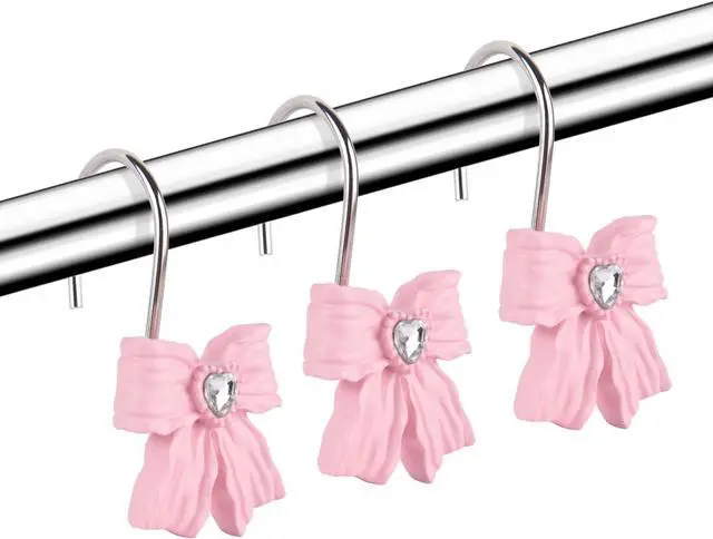 Alt view image 4 of 6 - 12PCS Shower Curtain Hooks Rings,Pink Bow Decorative Shower Curtain Hooks | Modern Home Decorativ Rust Resistant Hangers Shower Hooks for Bathroom Shower Rod, Bedroom, Living Room