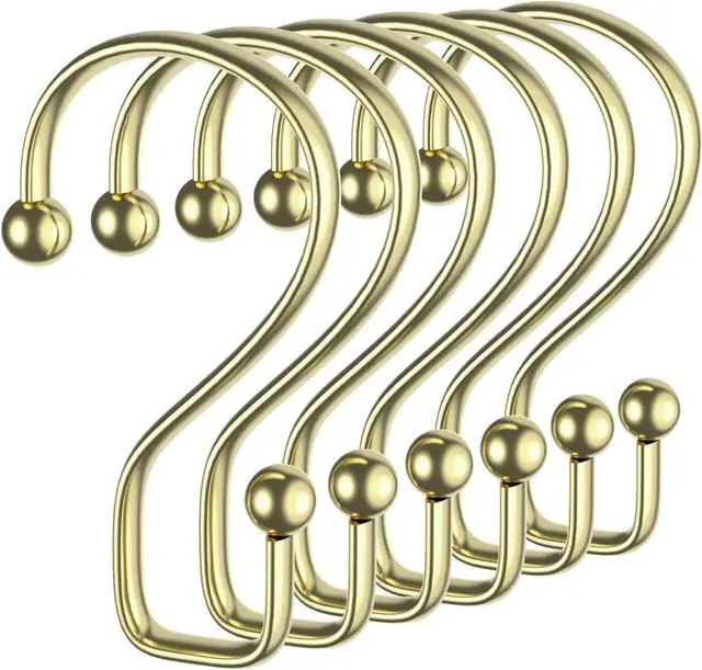Main image of Shower Curtain Hooks Rings, 12 Pcs S Shape Shower Curtain Hooks, Rust Proof Shower Curtain Rings, Shower Hooks for Shower Curtains, Kitchen Utensils, Clothing, Towels, Gold