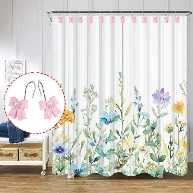 Alt view image 2 of 6 - 12PCS Shower Curtain Hooks Rings,Pink Bow Decorative Shower Curtain Hooks | Modern Home Decorativ Rust Resistant Hangers Shower Hooks for Bathroom Shower Rod, Bedroom, Living Room