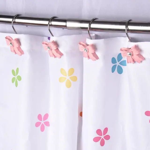 Alt view image 3 of 6 - 12PCS Shower Curtain Hooks Rings,Pink Bow Decorative Shower Curtain Hooks | Modern Home Decorativ Rust Resistant Hangers Shower Hooks for Bathroom Shower Rod, Bedroom, Living Room