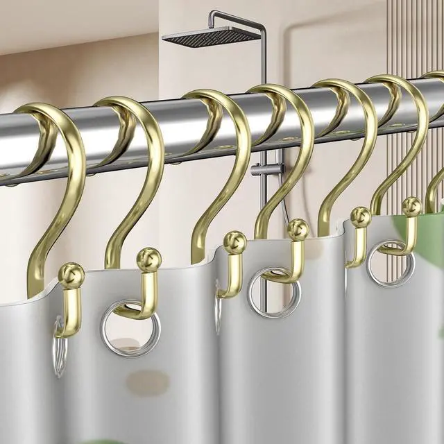 Alt view image 3 of 7 - Shower Curtain Hooks Rings, 12 Pcs S Shape Shower Curtain Hooks, Rust Proof Shower Curtain Rings, Shower Hooks for Shower Curtains, Kitchen Utensils, Clothing, Towels, Gold