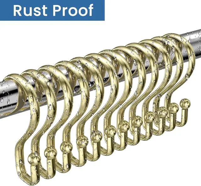 Alt view image 4 of 7 - Shower Curtain Hooks Rings, 12 Pcs S Shape Shower Curtain Hooks, Rust Proof Shower Curtain Rings, Shower Hooks for Shower Curtains, Kitchen Utensils, Clothing, Towels, Gold