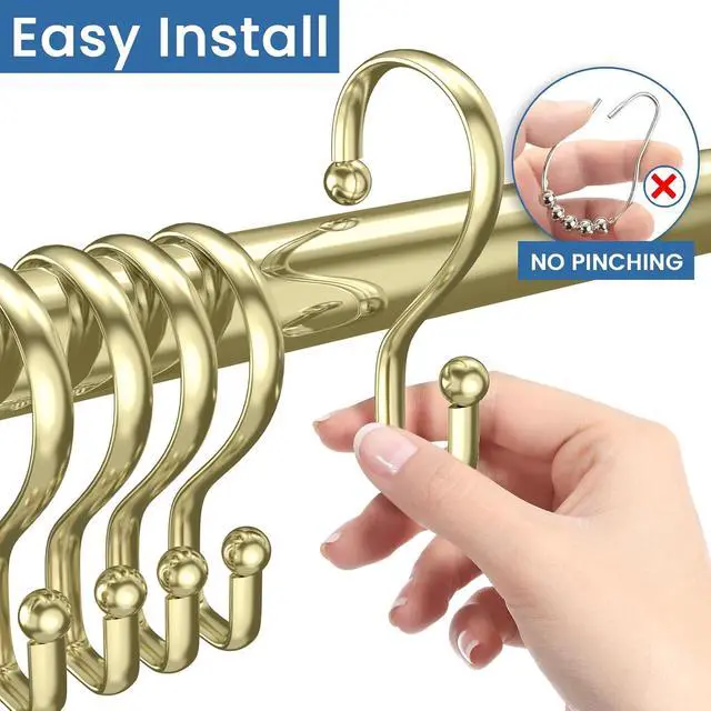 Alt view image 5 of 7 - Shower Curtain Hooks Rings, 12 Pcs S Shape Shower Curtain Hooks, Rust Proof Shower Curtain Rings, Shower Hooks for Shower Curtains, Kitchen Utensils, Clothing, Towels, Gold