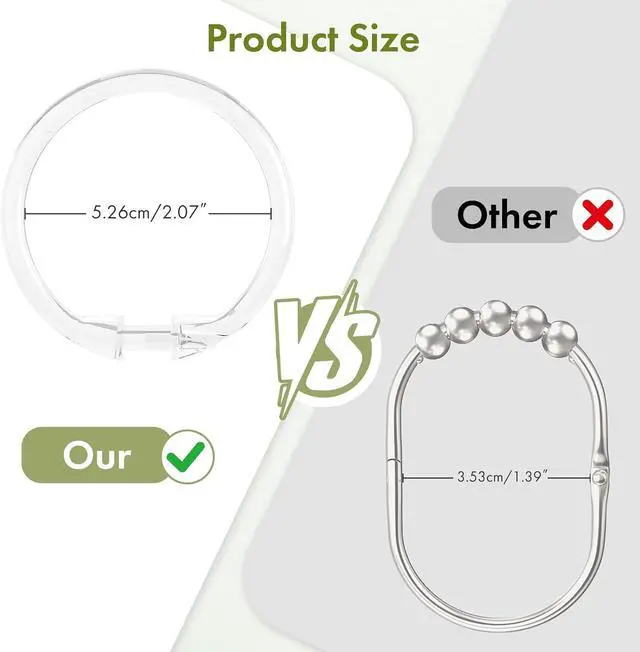 Alt view image 2 of 7 - Amazer Plastic Shower Curtain Rings, 24 Pcs Shower Curtain Hooks, O Shape Clear Shower Curtain Hooks Rings, Easy to Snap Closure, Shower Hooks for Shower Curtain and Liner Bathroom