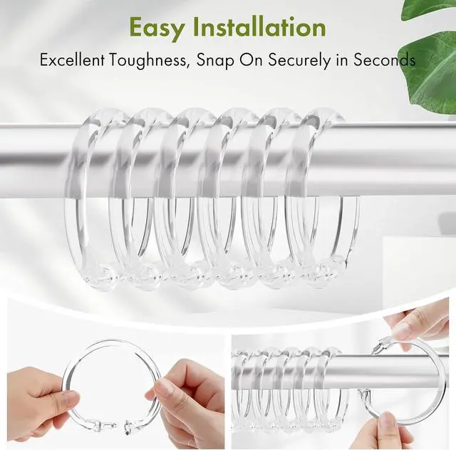 Alt view image 6 of 7 - Amazer Plastic Shower Curtain Rings, 24 Pcs Shower Curtain Hooks, O Shape Clear Shower Curtain Hooks Rings, Easy to Snap Closure, Shower Hooks for Shower Curtain and Liner Bathroom