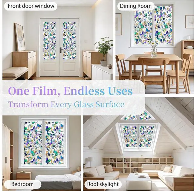 Alt view image 6 of 7 - Finnez Window Privacy Film, Stained Glass Rainbow, Colorful, 17.5" x 78.7" | Decorative Window Cling, Removable Static Cling No Glue, UV Block & Heat Control, Renter-Friendly for Home Office Doors
