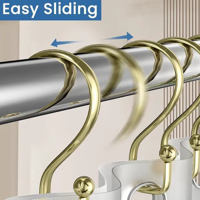 Alt view image 7 of 7 - Shower Curtain Hooks Rings, 12 Pcs S Shape Shower Curtain Hooks, Rust Proof Shower Curtain Rings, Shower Hooks for Shower Curtains, Kitchen Utensils, Clothing, Towels, Gold