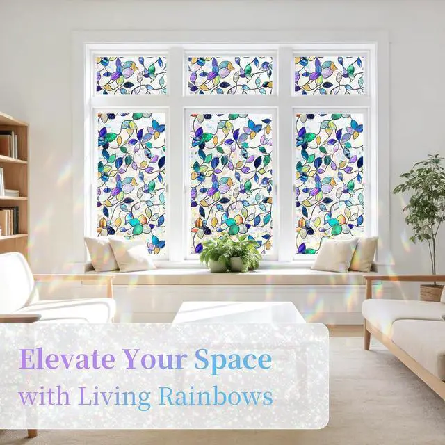 Alt view image 2 of 7 - Finnez Window Privacy Film, Stained Glass Rainbow, Colorful, 17.5" x 78.7" | Decorative Window Cling, Removable Static Cling No Glue, UV Block & Heat Control, Renter-Friendly for Home Office Doors
