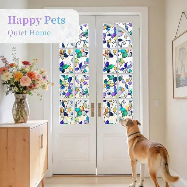 Alt view image 5 of 7 - Finnez Window Privacy Film, Stained Glass Rainbow, Colorful, 17.5" x 78.7" | Decorative Window Cling, Removable Static Cling No Glue, UV Block & Heat Control, Renter-Friendly for Home Office Doors