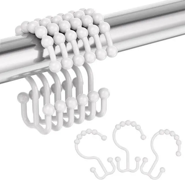 Main image of Amazer 12 Pcs White Double Shower Curtain Hooks, ABS Plastic, Set of 12