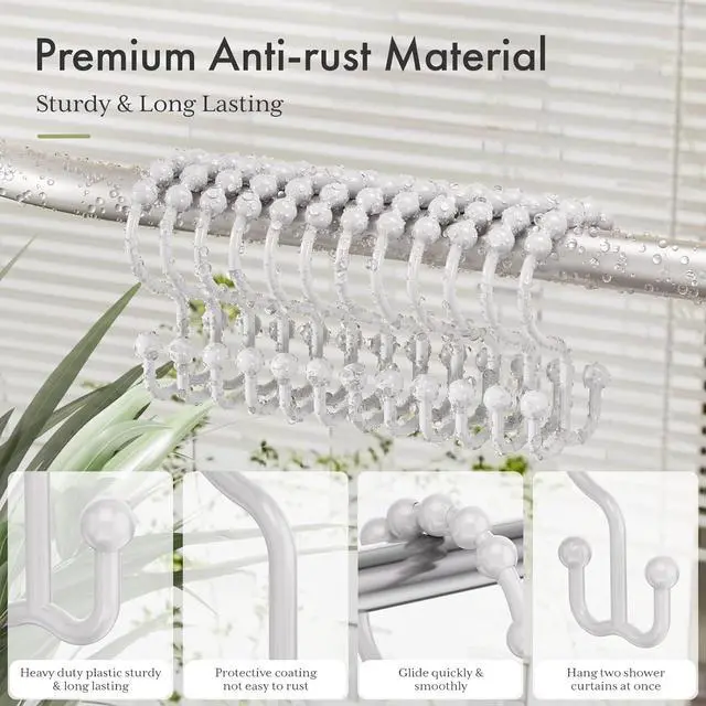 Alt view image 3 of 7 - Amazer 12 Pcs White Double Shower Curtain Hooks, ABS Plastic, Set of 12